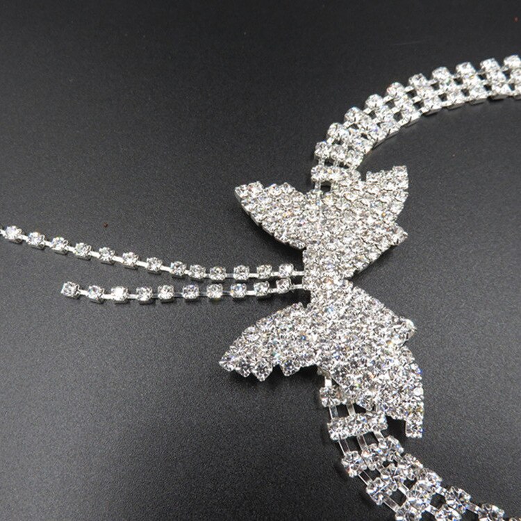 Ensemble de bijoux de luxe en cristal blanc pour femmes, boucles d'oreilles papillon, breloque, couleur argent, mignon, Zircon, chaîne de mariage