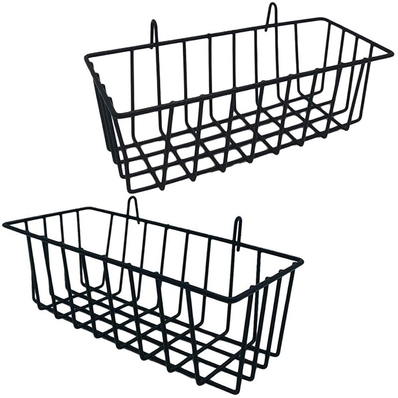 2 Pack Wall Grid Panel Hanging Wire Basket,Grid Wall Storage Basket,Wall Mount Baskets Display Shelves for Kitchen,Home: Default Title