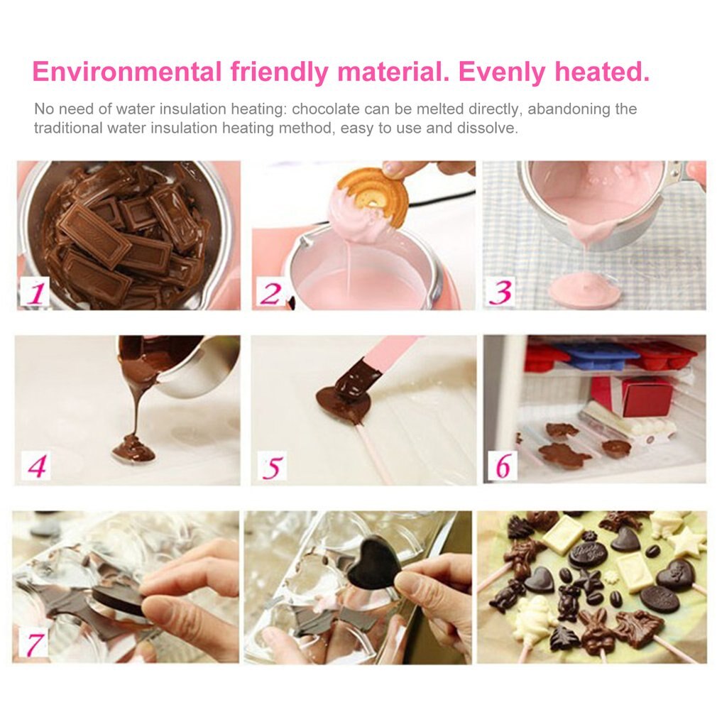 220V Elektrische Snoep Chocolade Smeltkroes Chocoladefontein Diy Keuken Tool Met Hart-Vorm Mal Voor Zeep Maken
