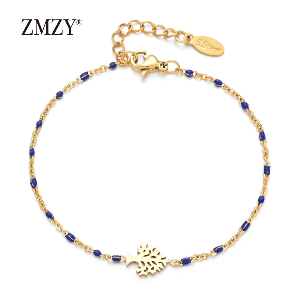 ZMZY Jewelry Tree Of Life Bracelet Women Bracelets Gold Bohemian Charm Bracelet Stainless Steel Chain Bracelet: blue