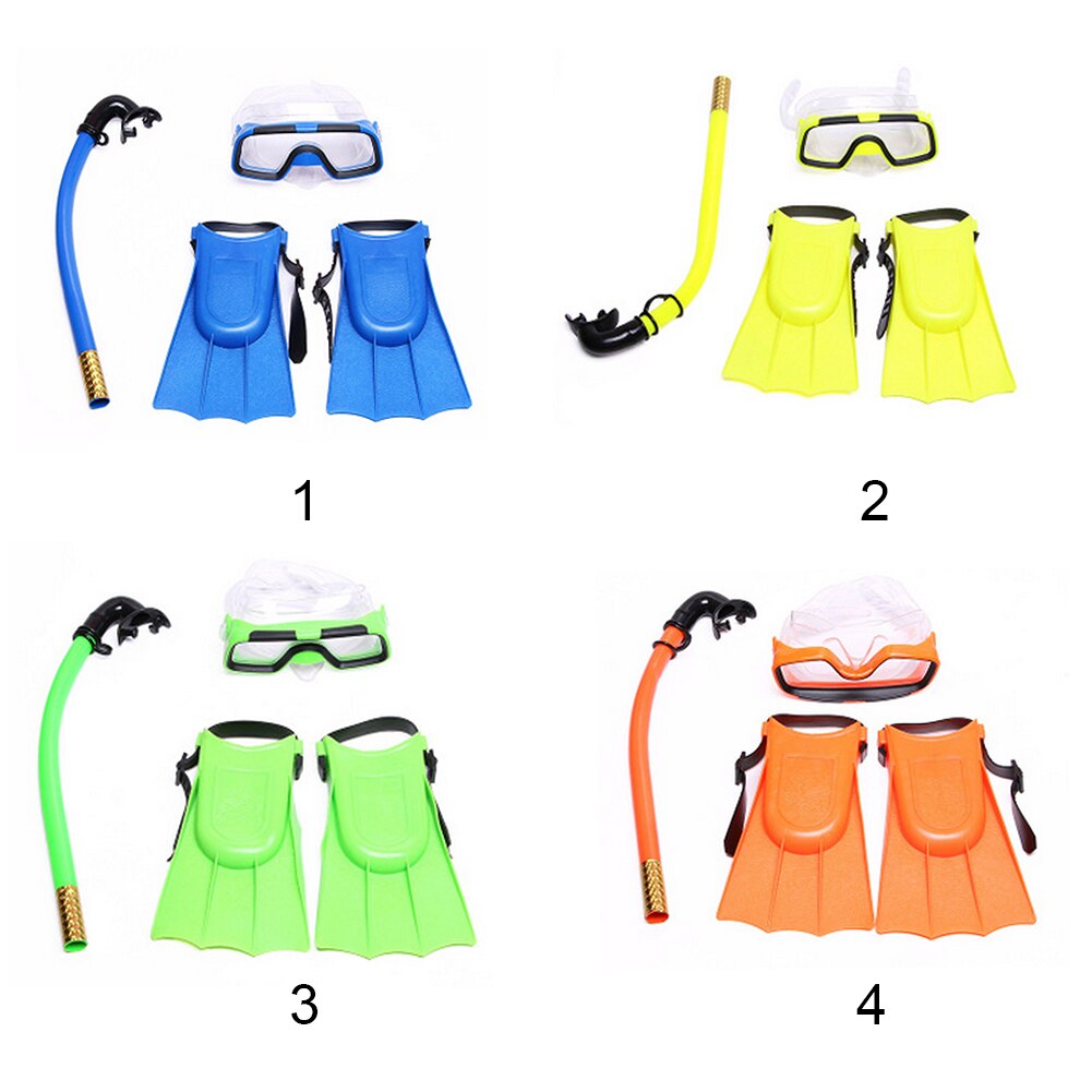 Tre sæt børn børn tube anti tåge svømmebriller briller scuba snorkel briller swimmingpool dykning svømmehud fodsæt