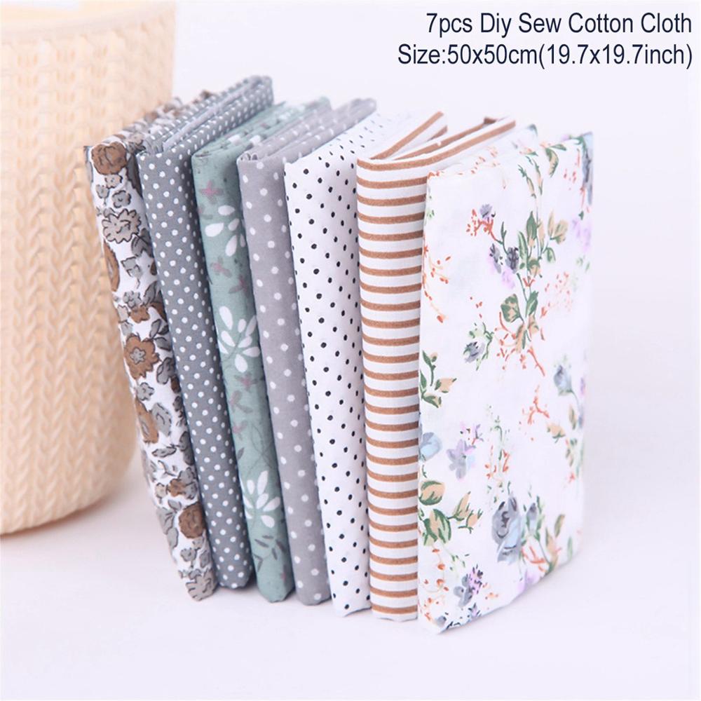 Fengrise-tissu en coton 100% imprimé | Tissus cousus et cousus, pour Patchwork, accessoires de bricolage faits à la main, 7 pièces 50x50cm: 50x50cm Gray 7pcs
