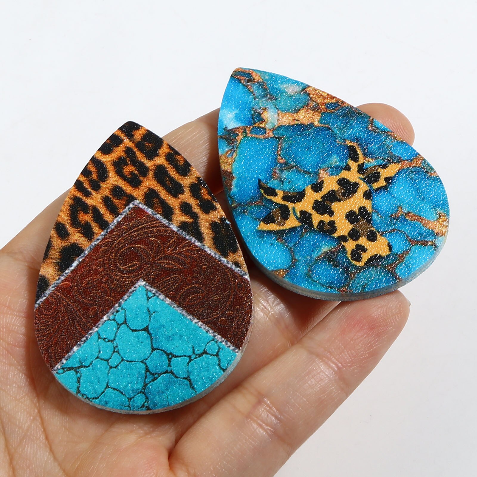 Bohemian pu leather pendant, multicolor with resin cabochon imitation, turquoise charms, diy necklace jewelry, , 5 pieces