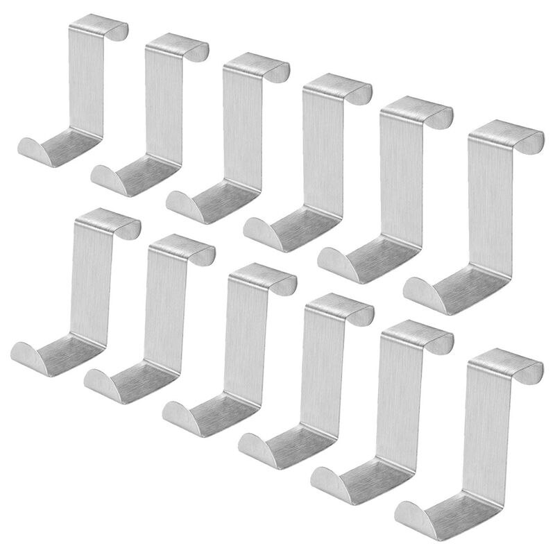 Pack of 12 Stainless Steel Over Door Hooks Hanger Over Cupboard Hooks Drawer Hook for Office and Kitchen (2cm to 4.5cm Door or D: Default Title