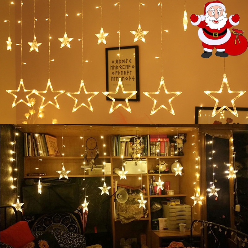 LED Twinkle Star Heart String Lights EU Plug 220V Waterproof Outdoor Christmas Fairy Garlands Curtain Lights Wedding Party Decor