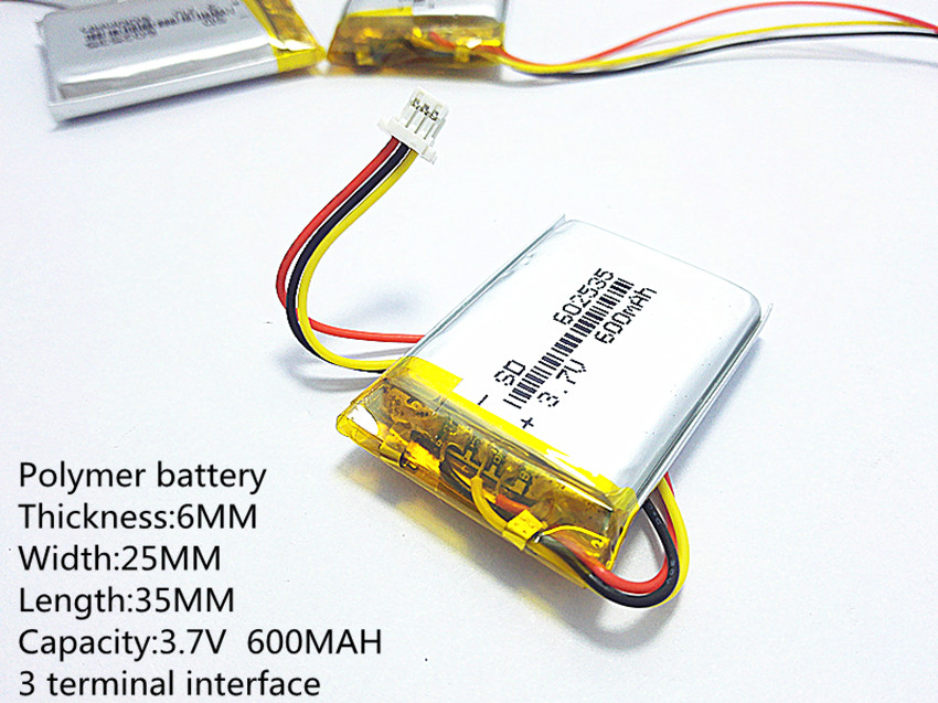 3 line 3.7V thium polymer battery 602535 600MAH Liter energy battery the video recorder 388