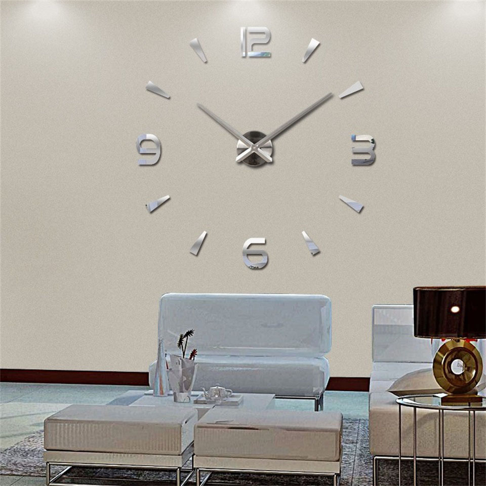 Muhsein Wall Clock Home Decoration Clock Acrylic Mirror Sticker Quartz Watch 3d DIY Mute Wall Clock: silver / 47inch