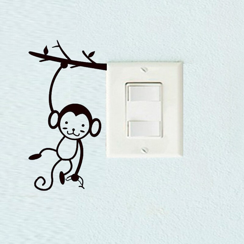 Black Cute Monkey hanging tree branch Switch Sticker for home decor Vinyl Living Room background decals Cartoon Wall Stickers