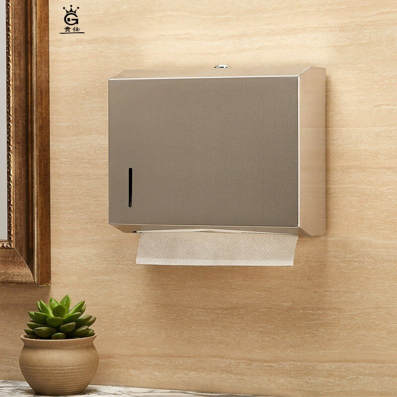 Caja metálica de pañuelos de papel, dispensador de toallas de papel, oro, baño público, pared doble de acero inoxidable, montada en la pared, sin perforación, FH020