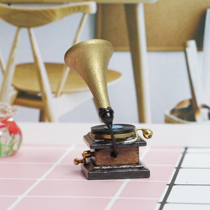 Accessoires de Mini phonographe, meubles rétro, Gramophone avec enregistrement, maison de poupée Miniature, bricolage, 1:12