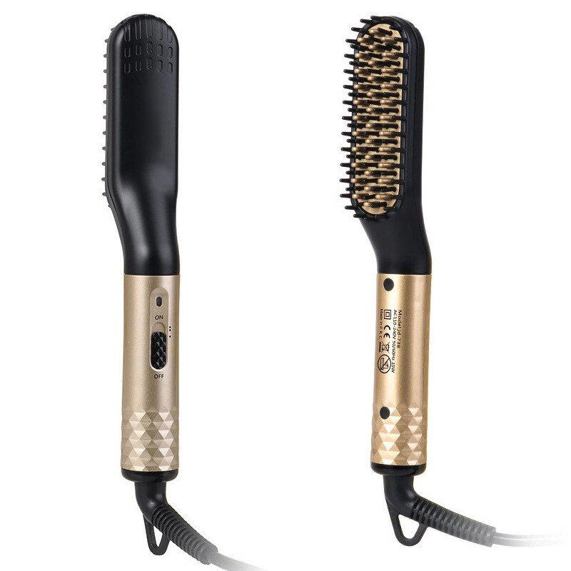 Peigne électrique multifonctionnel pour hommes, brosse à cheveux, lisseur de barbe, peigne à lisser, bigoudi, outils de coiffure: gold / LES USA