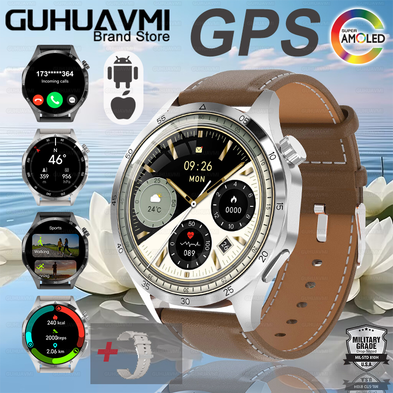 2025 tendências da moda novo gps relógio inteligente masculino freqüência cardíaca amoled nfc ip68 à prova dip68 água relógios esportivos bluetooth chamada twatch para huawei: Azul