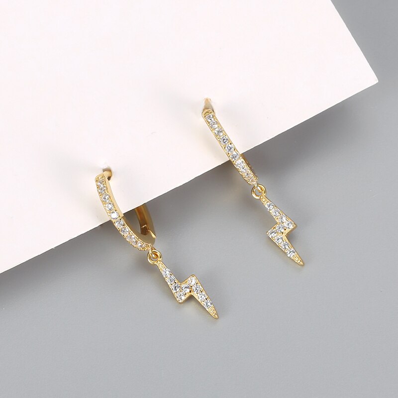 Clear Zirkoon Lightning Hanger Oorbellen Voor Vrouwen Shiny Lightning Driehoek Oorbellen Oor Piercing Oorbel Punk Aretes