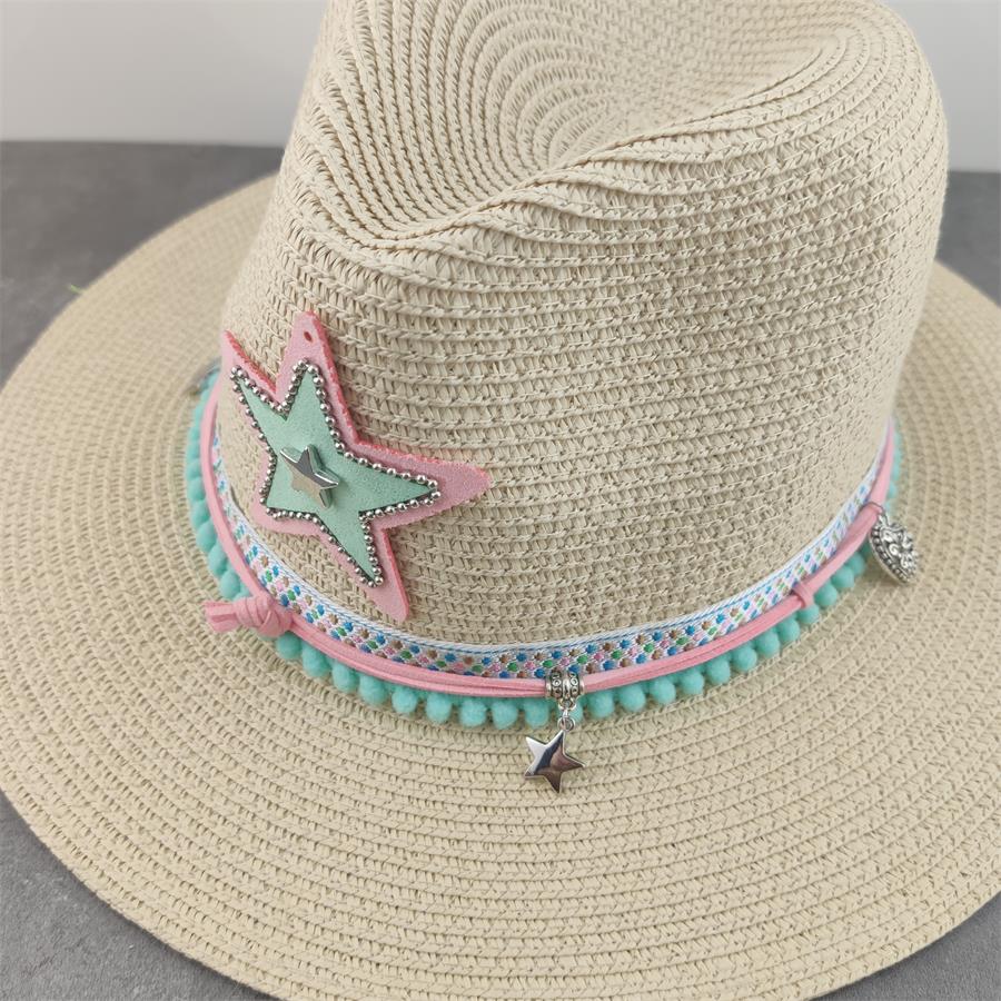 Boho stil solhat bred skygge floppy sommerhatte til kvinder strand panama stråkuppel blomsterhat femme skyggehat: 12