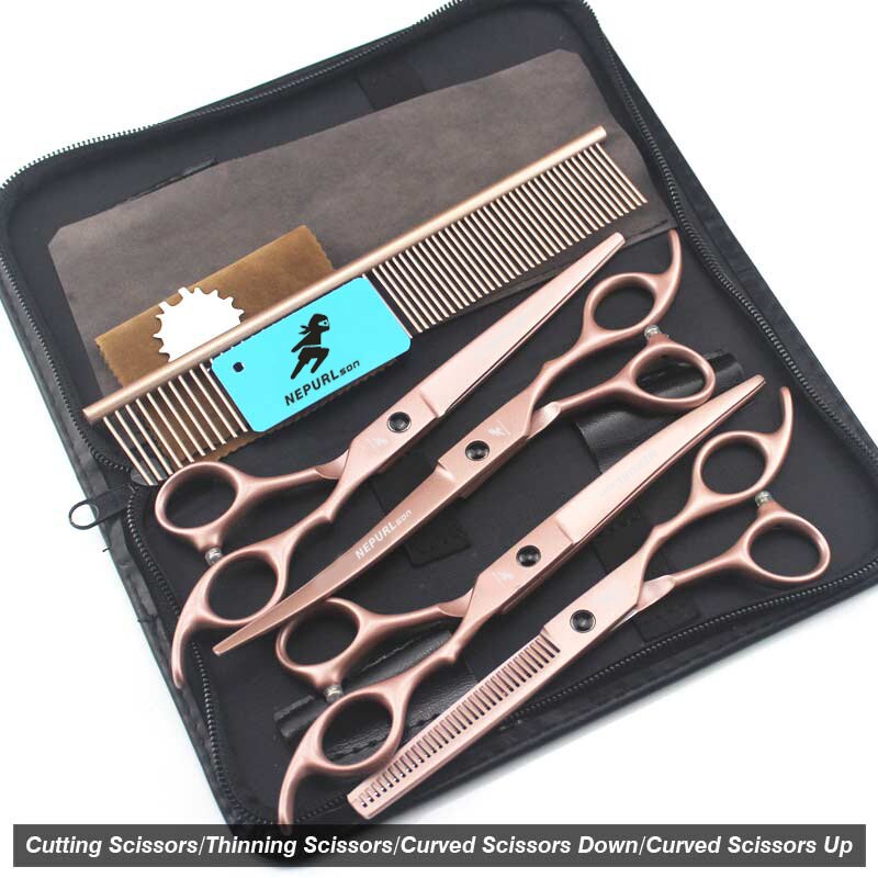 7.0inch pet grooming scissors set straight cut teeth cut fish bone scissors prt grooming: Set 3