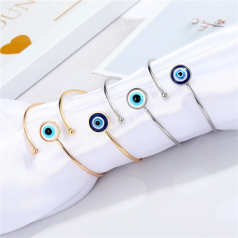 Bracelet porte-bonheur mauvais œil bleu pour femmes, 1 pièce, Vintage rond turc, ouvert, réglable, bijoux B41