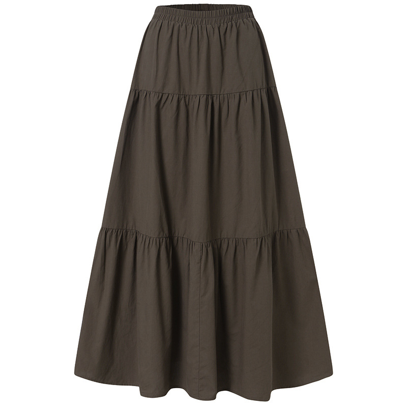 Y2K Aesthetic Fairycore Vintage Pleated Skirt Korean Harajuku Grunge High Waist Long Skirt Retro Ramie Cotton Clothes: XL / Dark Brown