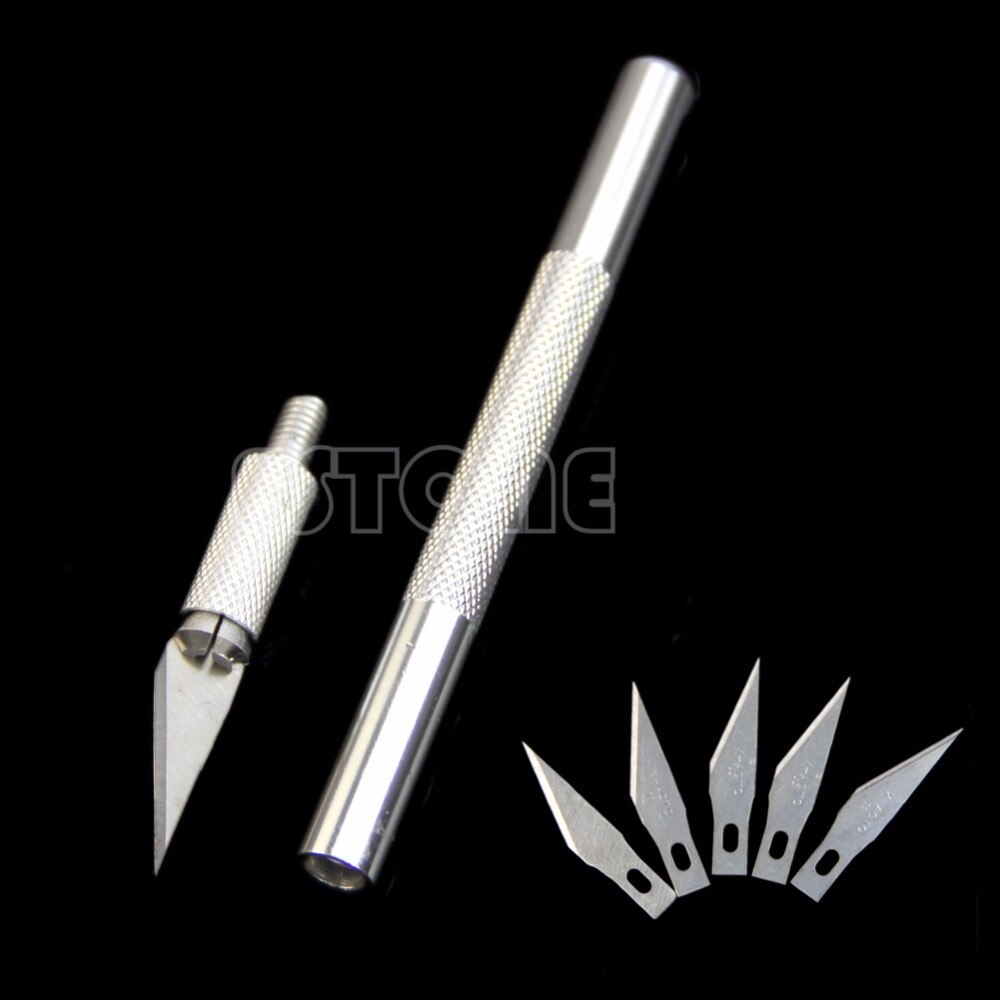Metalen Handvat Hobby Cutter Craft Pen Mes Telefoon Reparatie Tool + 5 Stuks Blade Messen