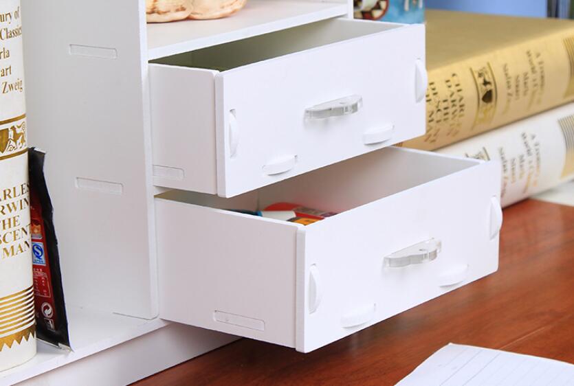 Organizador de maquillaje de belleza de escritorio blanco con cajones, soporte de tocador de plástico de madera, pequeño Almacenamiento de mostrador de baño
