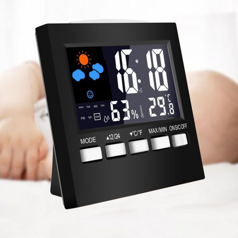 Digital Weather Forecast Station Alarm Clock Kids LCD Screen Temperature Humidity Backlight Monitor Snooze Function Alarm Clocks