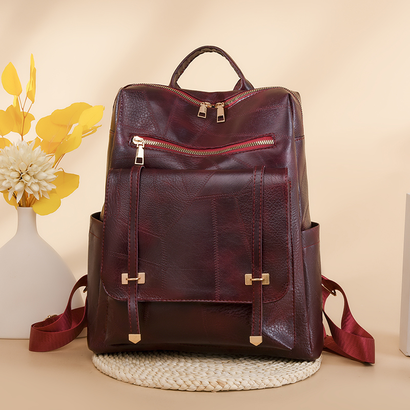 Trendiger Damen-Rucksack, Jahrgang-Pu-Leder, Tagesrucksack, braun, lässige Reisetasche, retro-Studenten-Schultasche, Sack: Blau