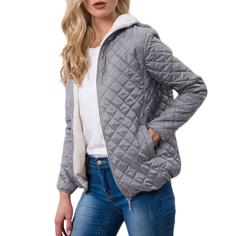 Automne Parkas basique vestes femme femmes hiver Plus velours agneau à capuche manteaux coton hiver veste femmes vêtements d'extérieur manteau: Light Gray / XXL