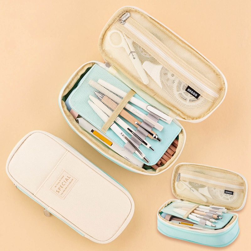 Canvas Double Layer Pencil Case Large Capacity School Student Kids Make Up Bag Pen Box Pouch Pencil Bags Stationery Supply: 07