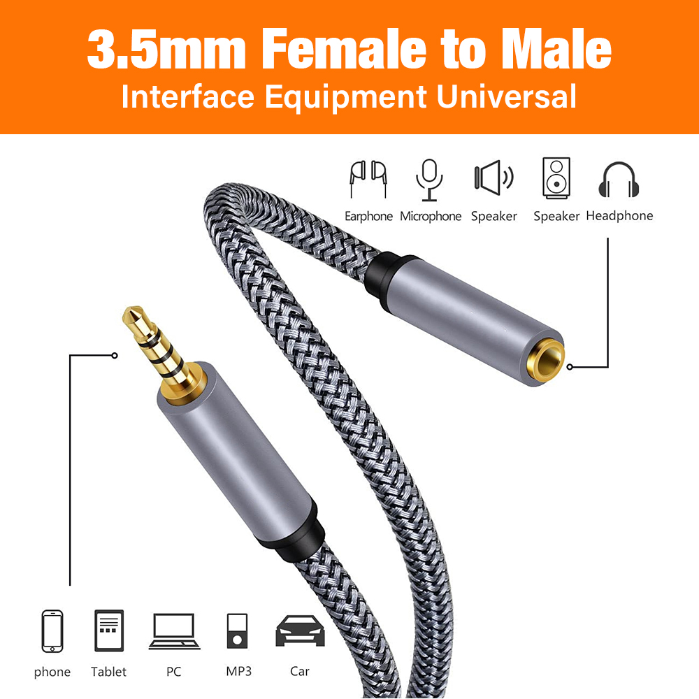 Audio de de 3,5mm macho a 3,5mm. Cable auxiliar de extensión de 4 polos hembra para PC, teléfonos inteligentes, micrófonos, auriculares y altavoz