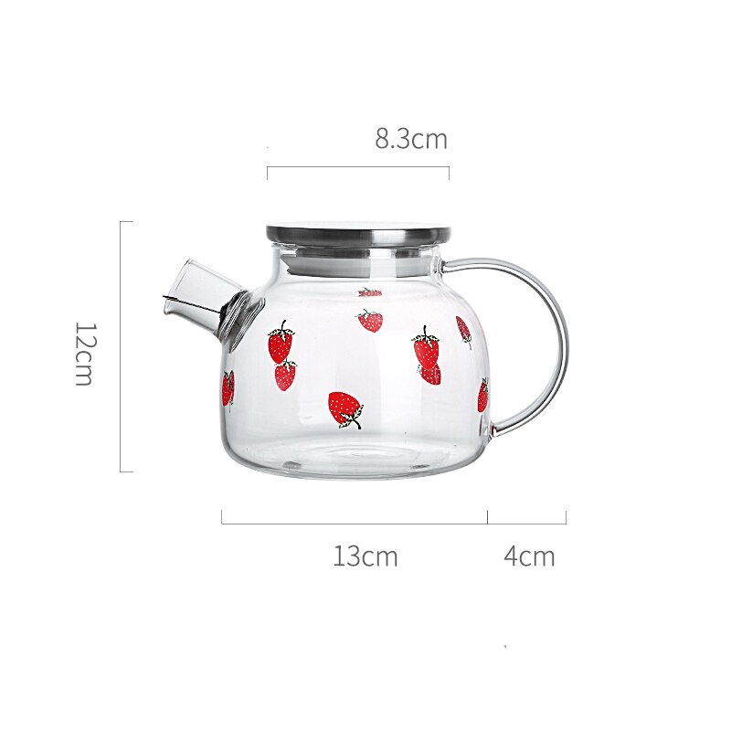 Water Jug Glass Water Pitcher Strawberry My Water Pots With Handle for Boiling Cold Drinkware Glass Pitcher 1000ML 1800ML: 1000ML