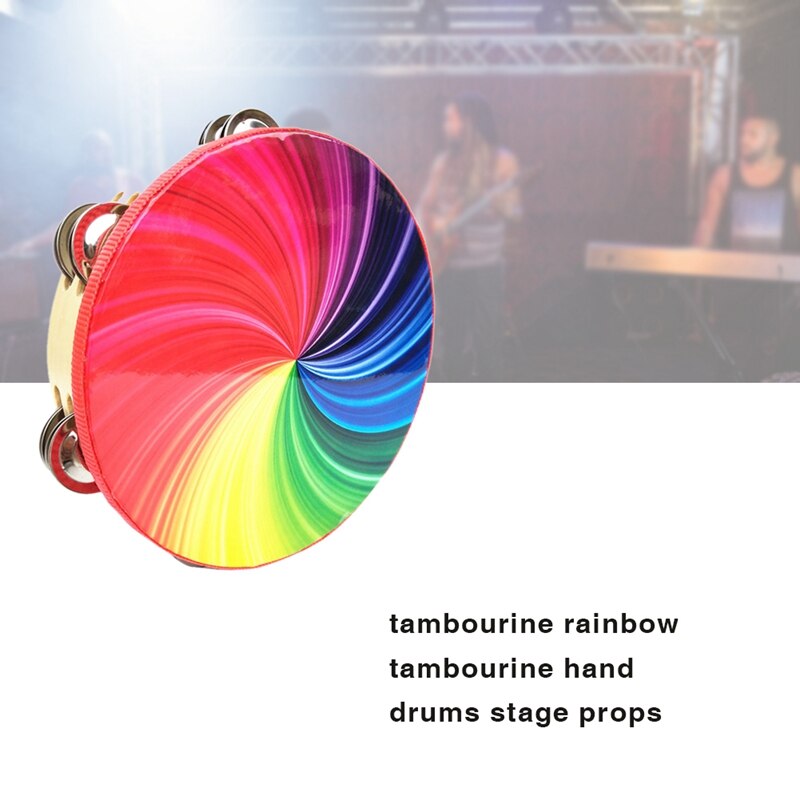 10-Inch Percussion Instrument Double-Row Color Tambourine Rainbow Tambourine Performance Hand-Cranked Instrumental Props