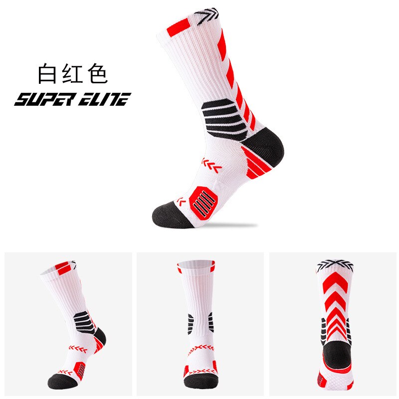 Men's Basketball Sock Cushion Athletic Long Sports Outdoor Socks Free size: white red