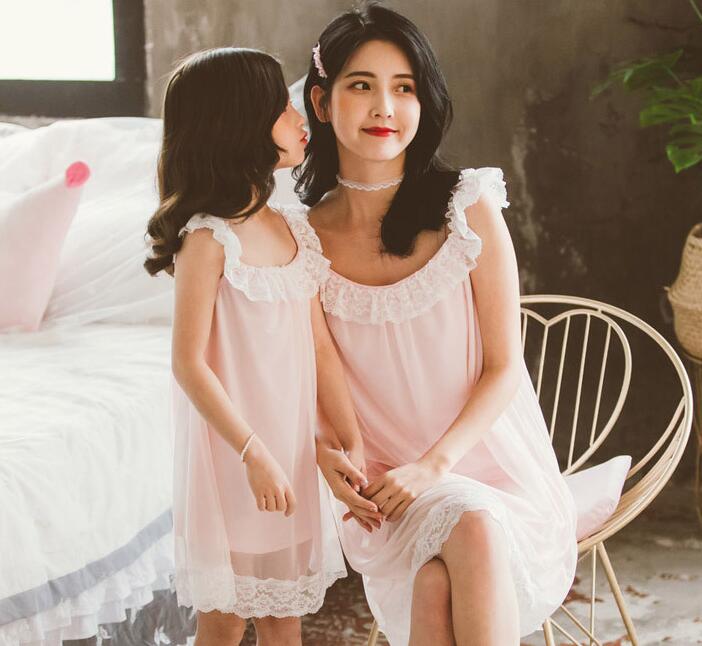 Sommar tjej vit rosa nattlinne prinsessklänning barn pyjamas nattlinnen för tjejer barn nattklänning flicka spets sovklänning