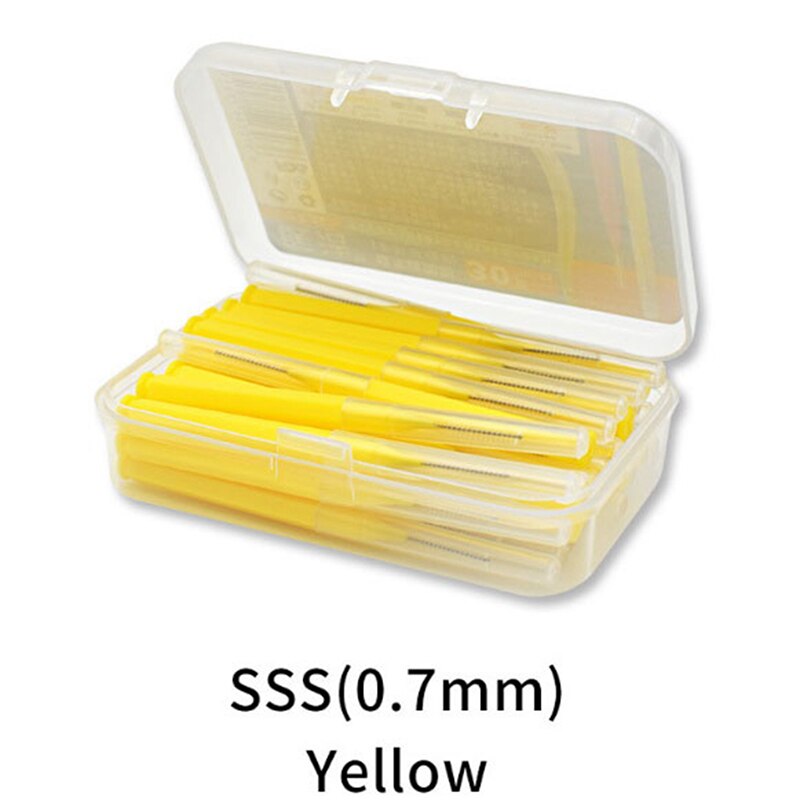 30Pcs/set I Shaped Interdental Brush Denta Floss Interdental Cleaners Orthodontic Dental Teeth Brush Toothpick Oral Care Tool: YELLOW
