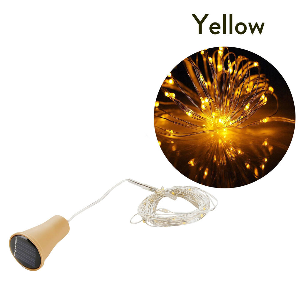 5pcs 2m 1m 10 20leds Weinflasche Lichterkette Solarenergie Kupferdraht Lichterketten Korkform Weihnachts lampe für Party dekor: YELLOW / 0-5W