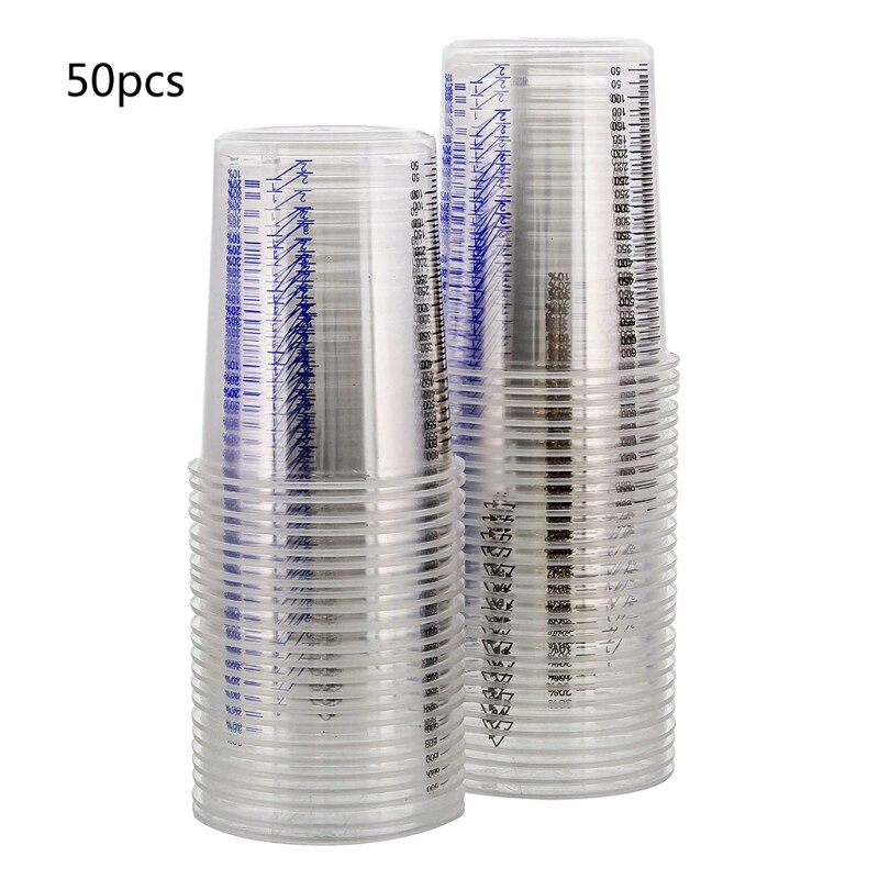 50 st engångsklar graderade plastblandare för färg uv -harts epoxi 20 oz 600ml mätförhållanden 2-1 3-1 4-1