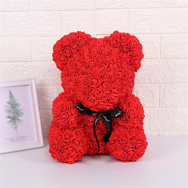 Oso rosa eterno , oso de flores artificiales, oso de peluche rojo para novia, día de la madre, cumpleaños, aniversario del Día de San Valentín: L / Beige