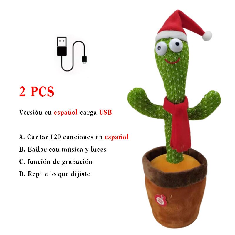cactus dansant usb Rechargeable avec son en espagnol pour bébés, jouet Parlant russe: Q Spanish USB 2PCS