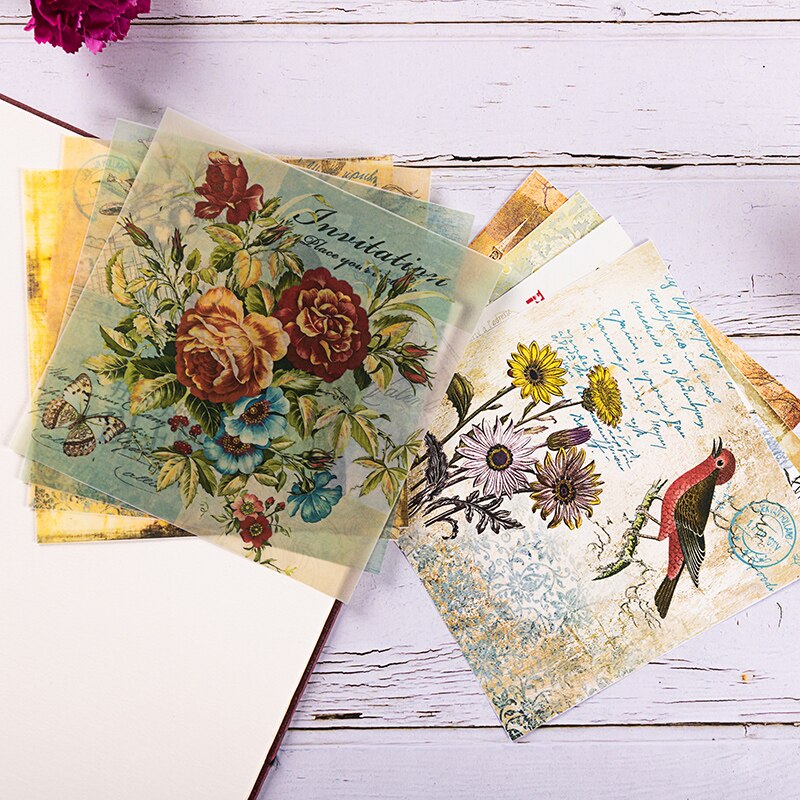 8 teile/satz Jahrgang Vogel Englisch Buchstaben Pergament Papier Pack für Scrapbooking Glücklich Planer Karte, Der Müll Tagebuch Projekt