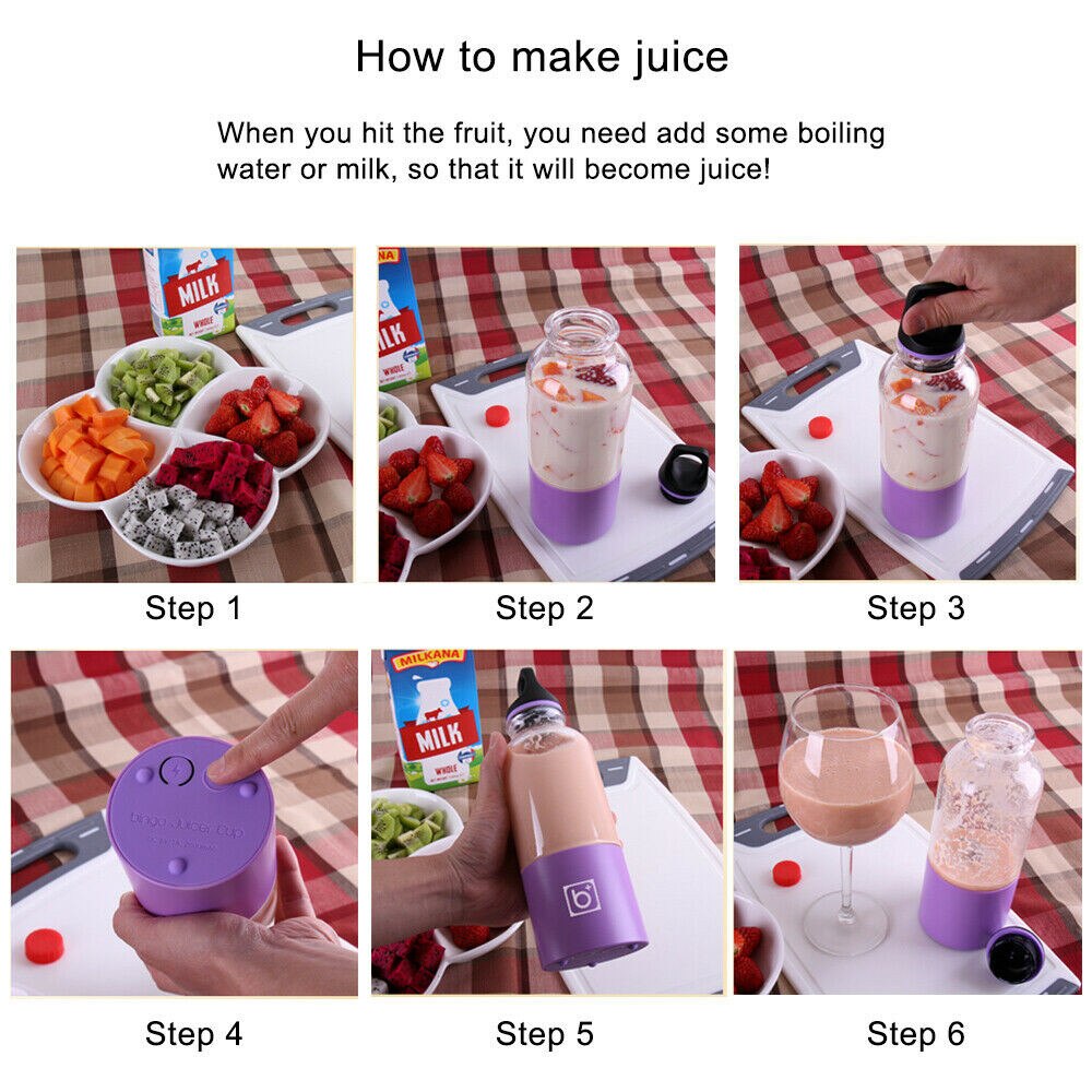 Portable Electric Fruit Juicer Blender Mini Smoothie Milkshake Maker Vegetable Squeezer Usb Fresh Juice Stirring Mixer Extractor