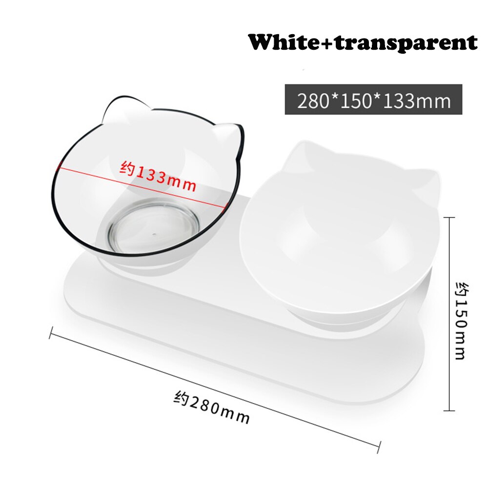Grote transparante kattenbak met dubbele bak, voerbak voor kat en hond, waterbak met standaard, voerbak voor katten en honden, dierenbenodigdheden: Transparant wit