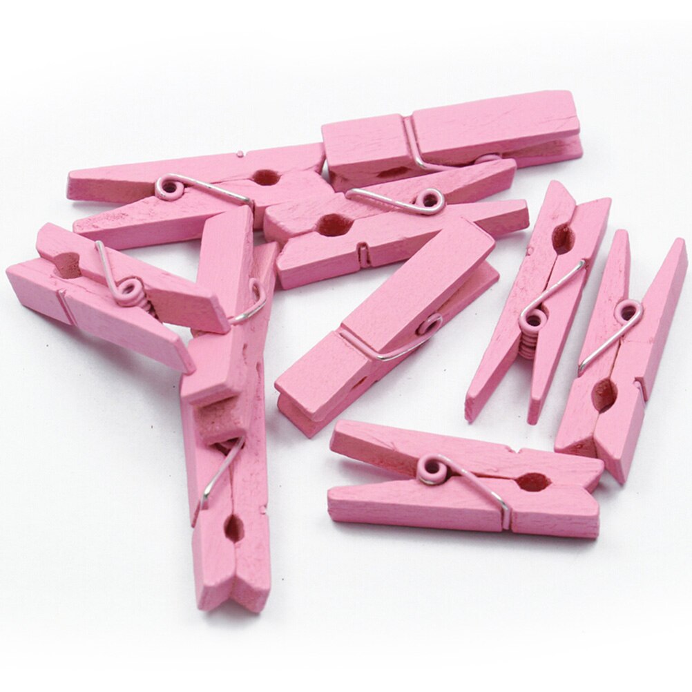 20Pcs Kleine Mine Size 35Mm Mini Natuurlijke Houten Clips Voor Foto Clips Wasknijper Craft Decoratie Clips Pinnen: Roze