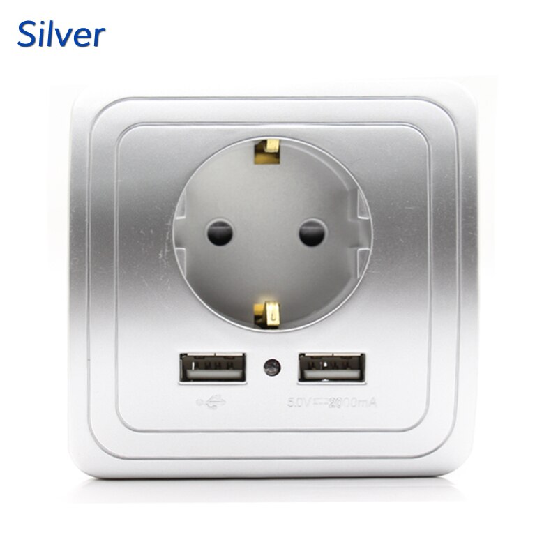 Socket with usb wall outlet 5V 2A Dual Wall Socket eu Ports Charger 16A 250V kitchen plug socket Electrical Outlet