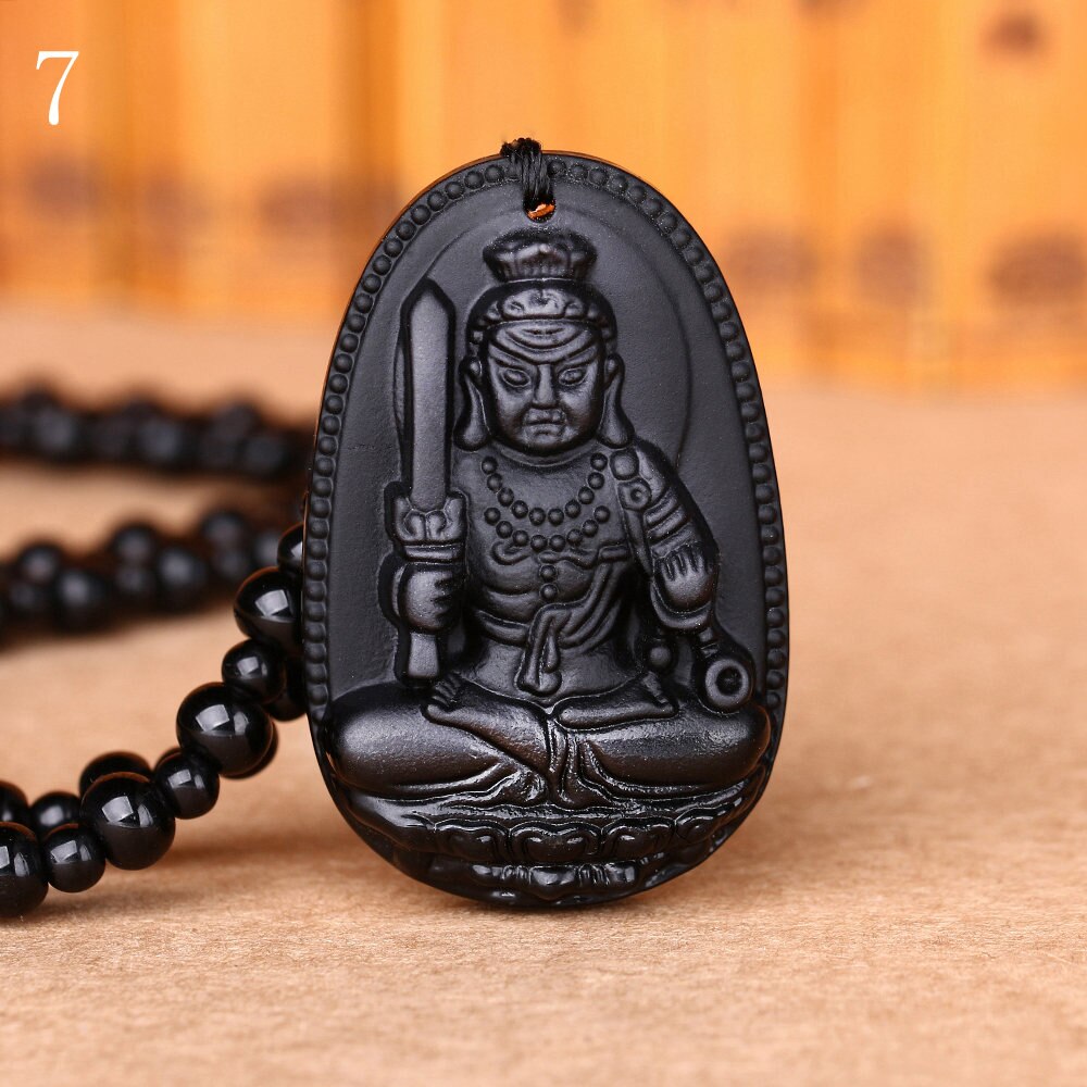 Unique naturel noir obsidienne sculpté bouddha chanceux amulette pendentif collier pour femmes hommes pull pendentifs bijoux: F0027