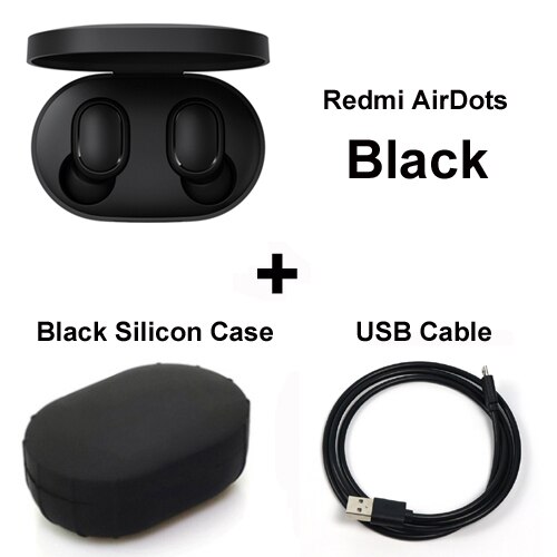 Xiaomi Redmi AirDots bluetooth earphone Mini True mi Wireless Bluetooth 5.0 earphones DSP Active Noise Cancellation Earbuds: add cable black case