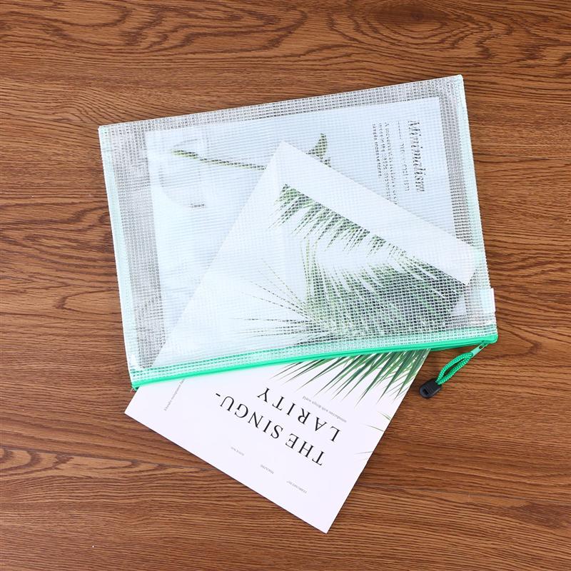 5pcs File Pockets PVC Plastic Grid Zipper File Bags Documents Organizer Pouch (A4 + B5 + A5 + A6 + B6, Mixed Colors)