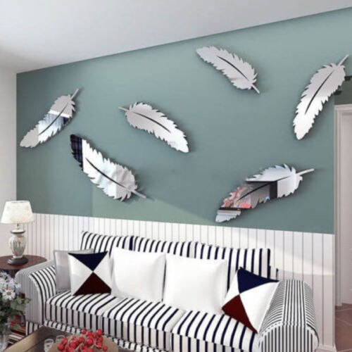 3D Mirror Wall Sticker Feather DIY Art Mural Home Room Decor Acrylic Decals