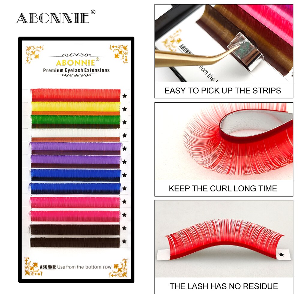 Abonnie-extensiones de pestañas de colores mezclados, 8 colores, volumen prémium, seda, colores Cilios