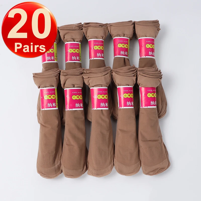 40Pcs=20Pairs Transparent Summer Socks Ultrathin Women Nylon Ladies Female Short Ankle Meias Elastic Crystal Spring Silk Sox: black