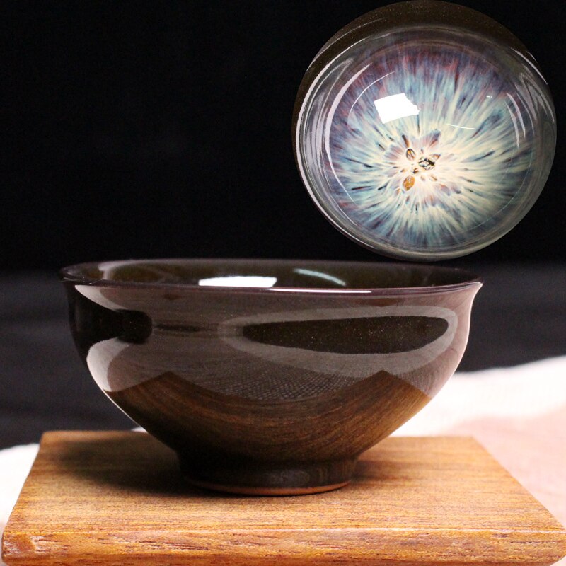 Taza de Té de Cerámica Hecha a Mano - Acabado Crackle Glaze - Vajilla Ecológica de Barro: Taza Rica (Azul) 70ml