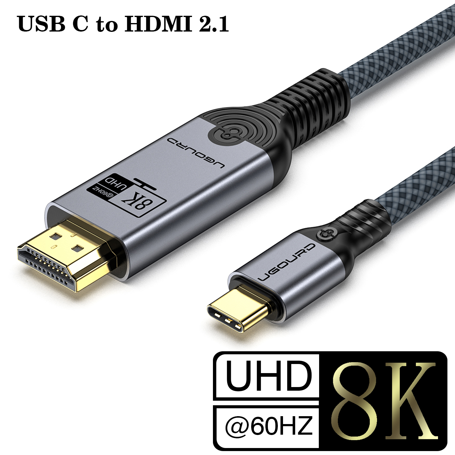 UGOURD Kabel USB C do HDMI2.1 typu C do HDMI 8K 4K60HZ Adapter Thunderbolt 3 4 do HDTV 2.0 Konwerter Kabel do iphone 15 MacBook: Black / 2 m